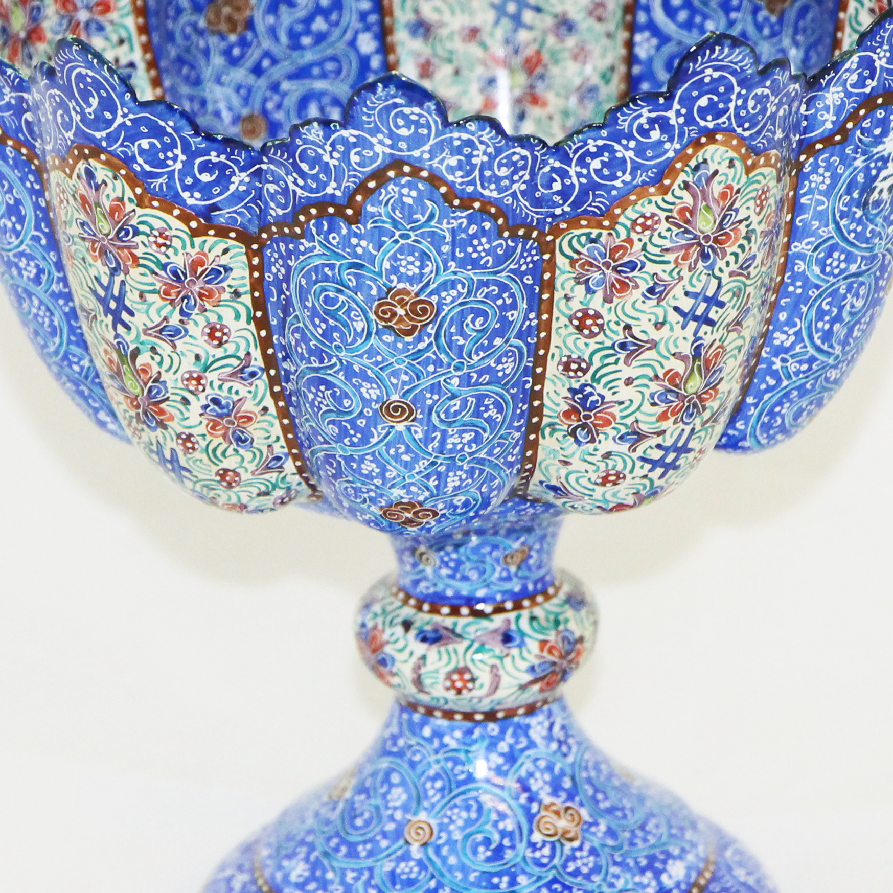 Persian Enamel on Copper (Mina) Pedestal Candy & Nut Bowl Dish